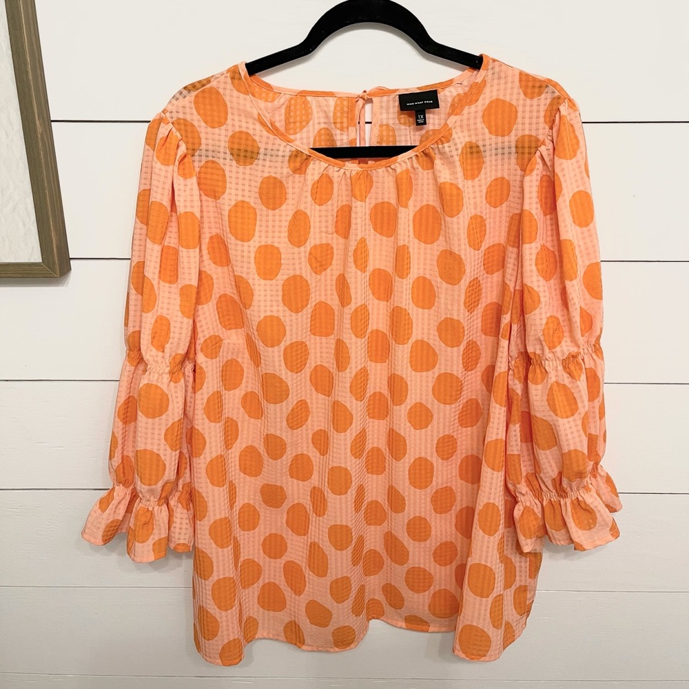 NWOT Sunny Orange Polka Dot Top